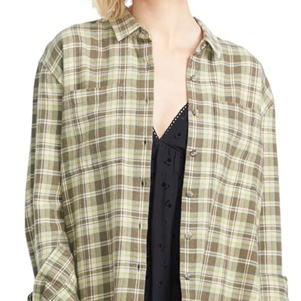 Volcom Women's Plaid to Meet U Long Sleeve Flannel Shirt Size M